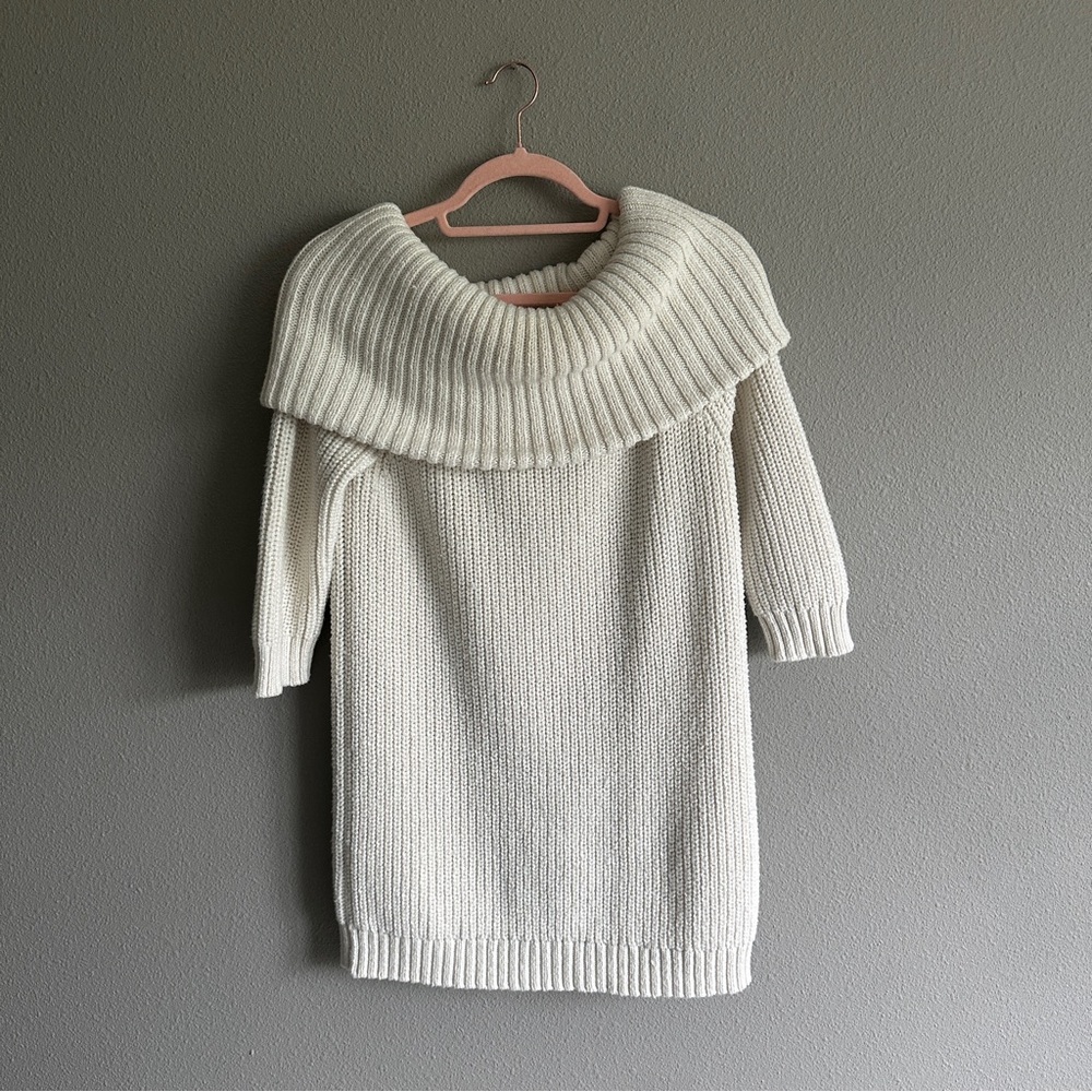 Lands' End Cream Cowl Neck Chunky Tunic Sweater Medium